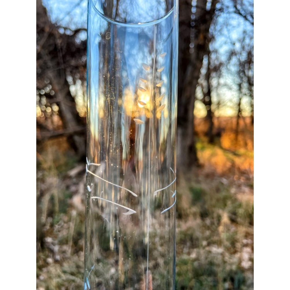 Vintage Turquoise Blue Clear Tint Etched Tall Bud Flower Vase 9.5" - Picture 8 of 14